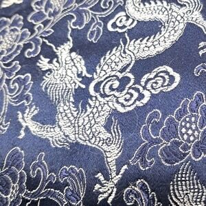 Dragon Brocade‎ Fabric Blue Silver Asian Chinese Floral 3 Yards 29 Inches